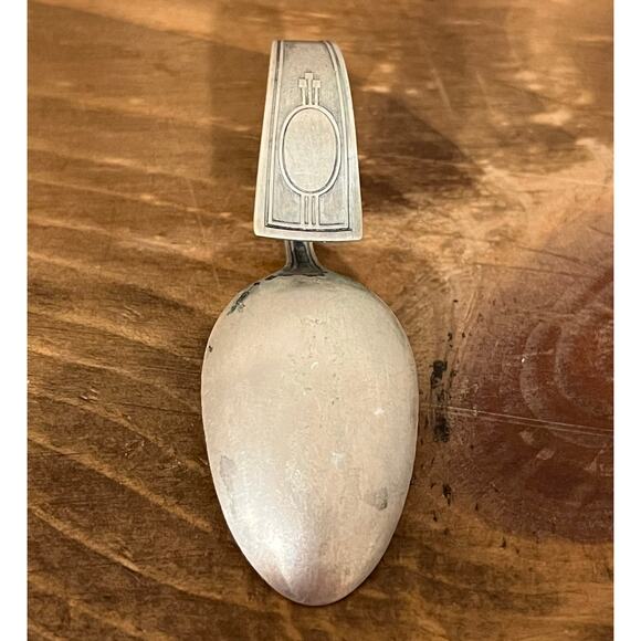 Antique Sterling Silver Teaspoon • Pat. 1917 • Art Deco Oval Panel Pattern • 8g - Picture 1 of 8